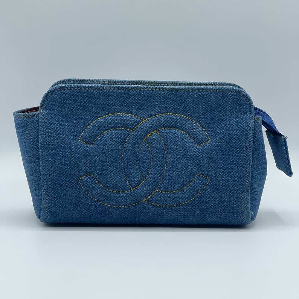 Chanel Denim Jean CC Logo Coco Vanity Makeup Cosmetic Case Pouch Vintage Bag - Picture 12 of 16